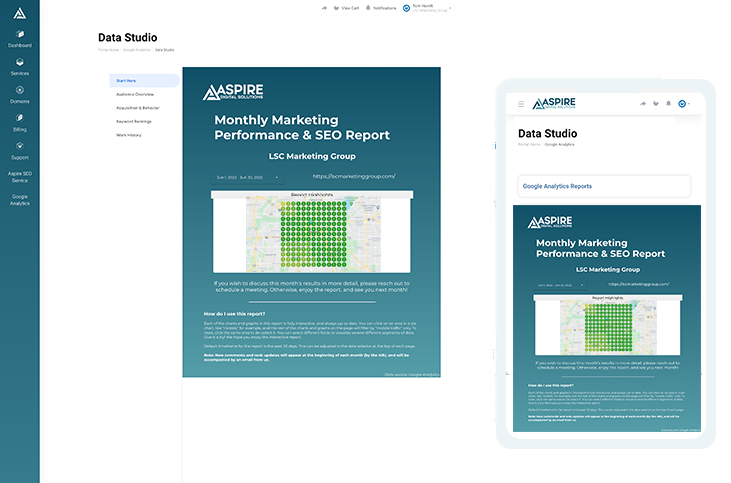 Aspire Data Studio Report in WHMCS Client Area